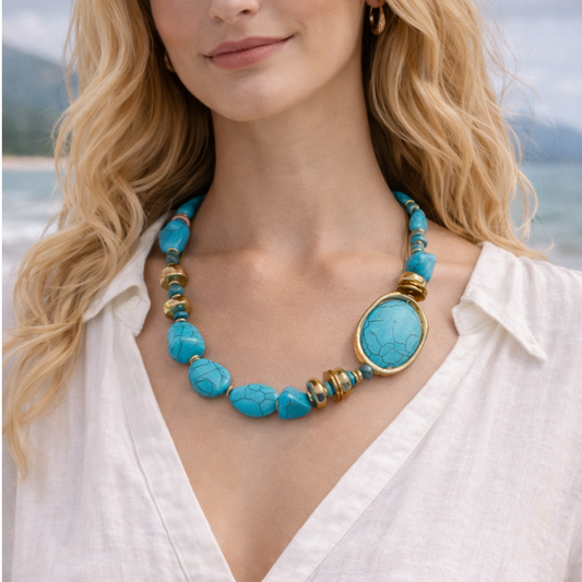 Turquoise & Gold Statement Necklace