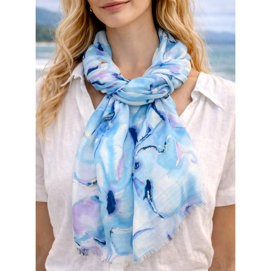 Patterned Blue Multicoloured Scarf
