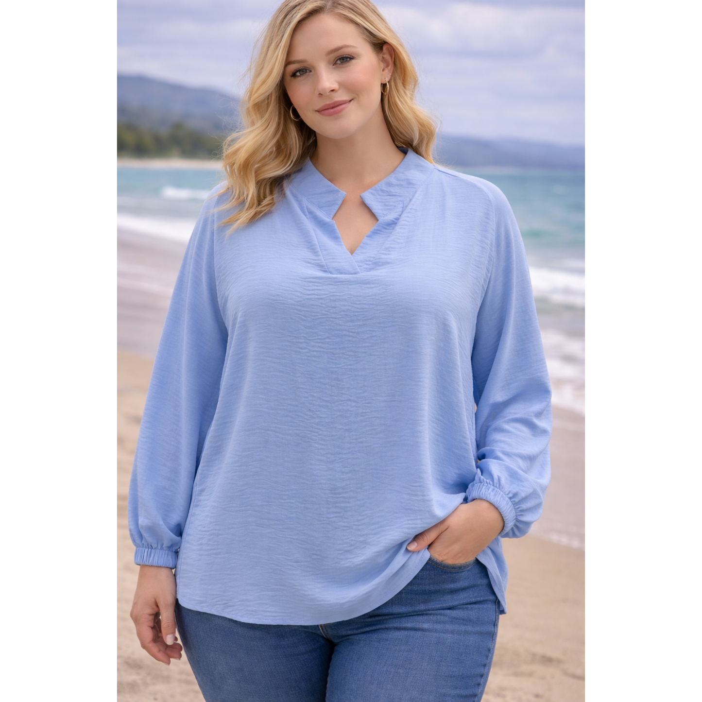 Sky Blue Oversized Curvy Blouse