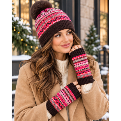 POM Hat & Fingerless Gloves Set