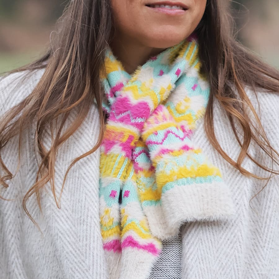 POM Hat & Scarf Set Cream/Pink/Mustard/Mint