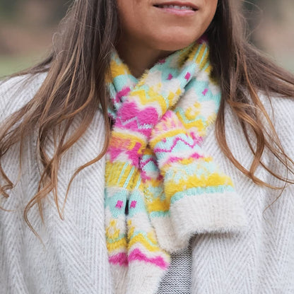 POM Hat & Scarf Set Cream/Pink/Mustard/Mint