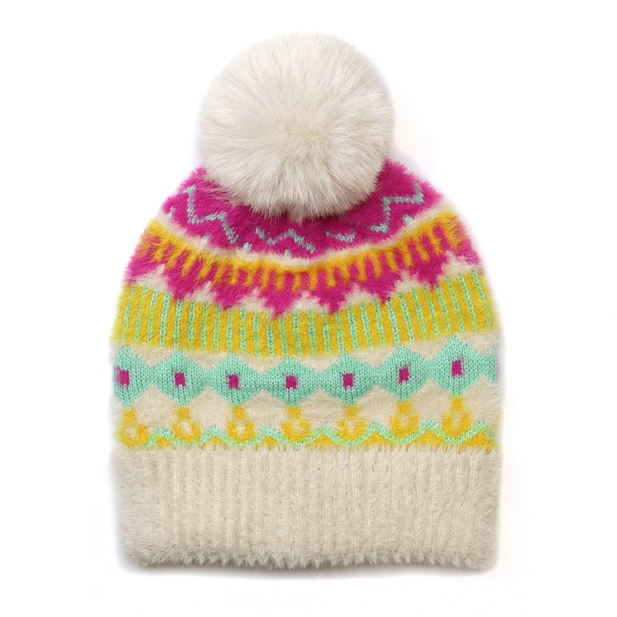 POM Hat & Scarf Set Cream/Pink/Mustard/Mint