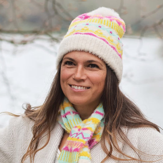 POM Hat & Scarf Set Cream/Pink/Mustard/Mint