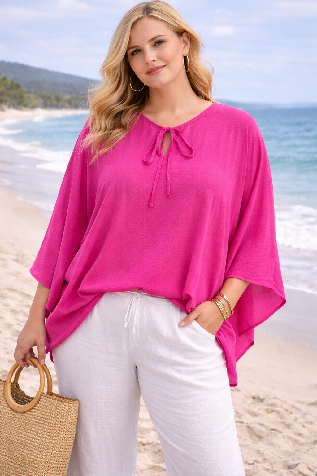 Rio Oversized Pink Batwing Floaty Top