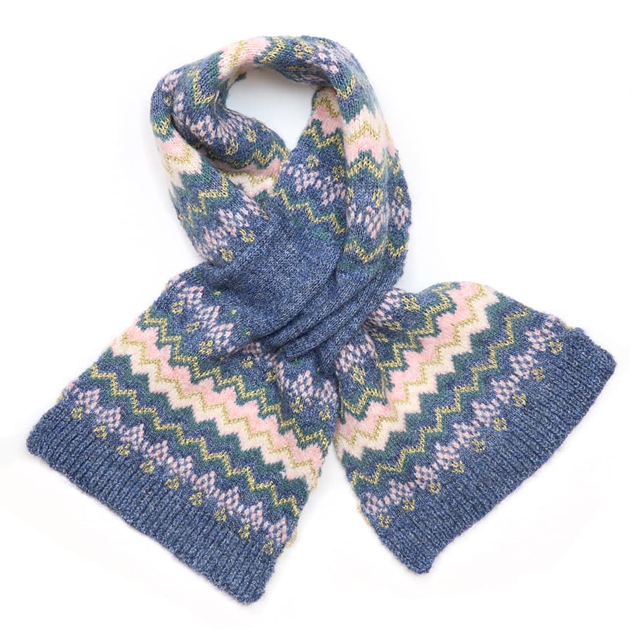 POM Hat & Scarf Set Blue Zig Zag