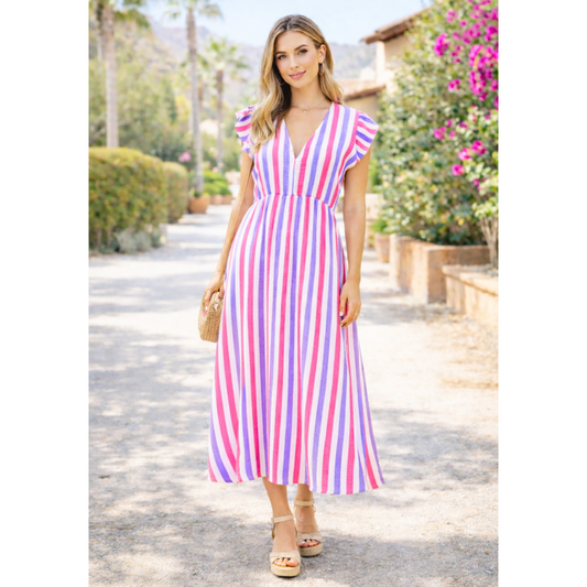 Sunset Stripe Holiday Maxi Dress