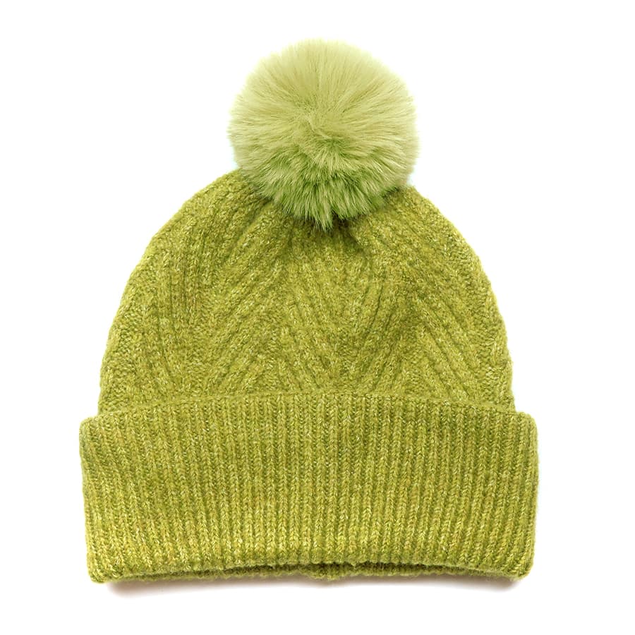 POM Chartreuse Green Hat & Scarf Set