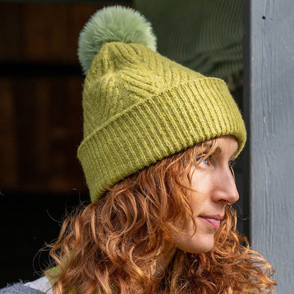 POM Chartreuse Green Hat & Scarf Set