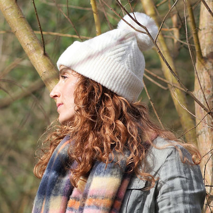 POM Cream Herringbone Bobble Knit Hat