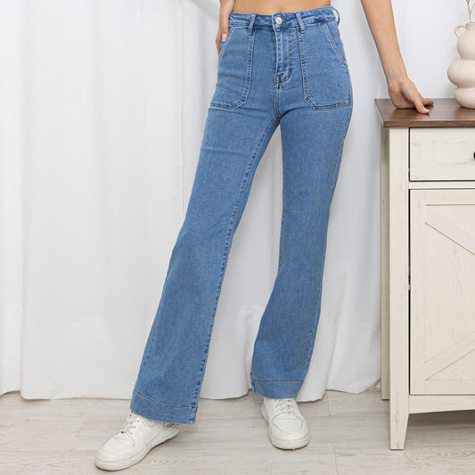 Terri Blue Straight Leg Jeans Front Pockets
