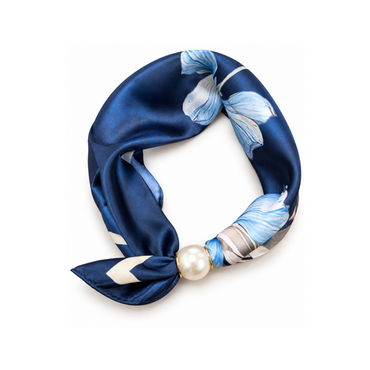 Magnetic Scarf Navy Floral Pearl Fastener