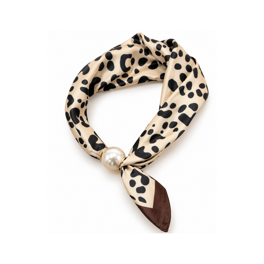 Magnetic Scarf Leopard Print Brown Trim