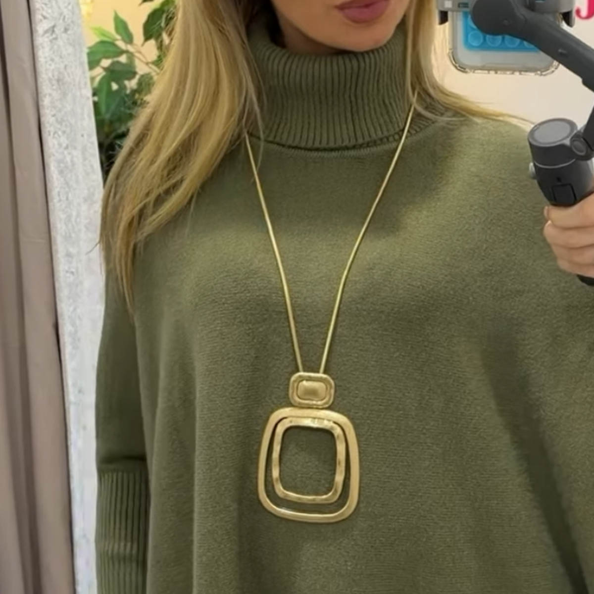 Long Gold Double Square Pendant Necklace