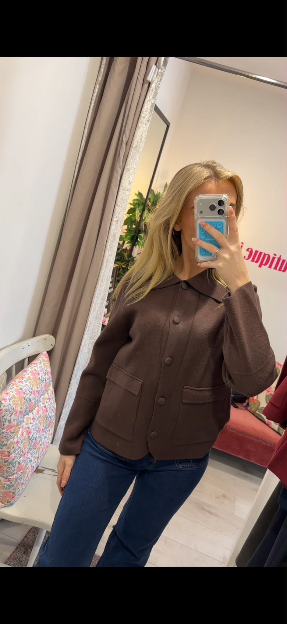Aria Brown Cardigan Front Pockets
