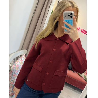 Aria Burgandy Cardigan Front Pockets