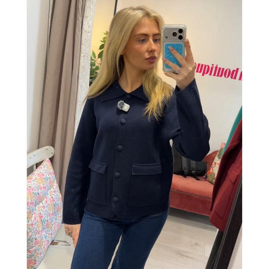 Aria Navy Cardigan Front Pockets