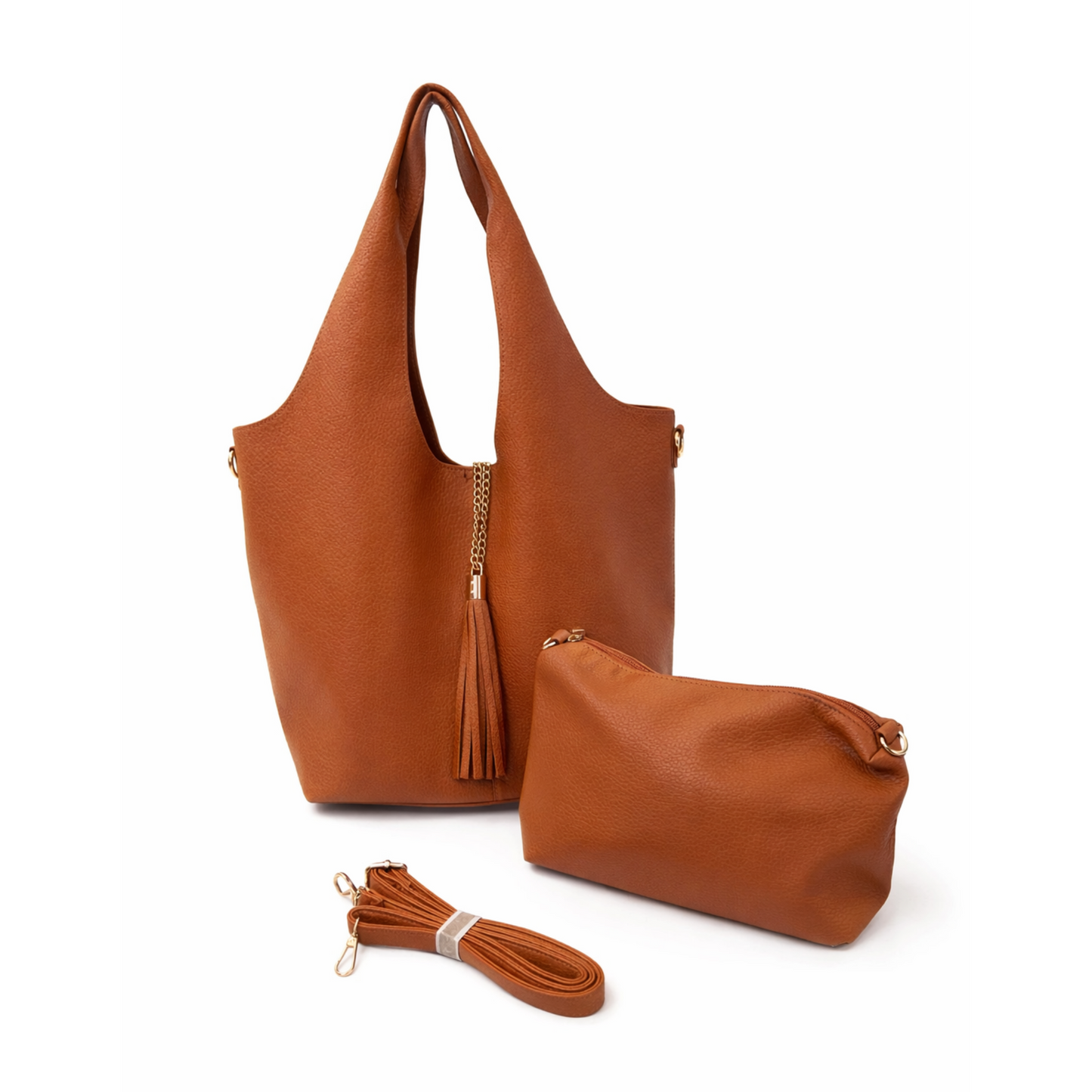 Tan Hobo Shoulder Bag with Matching Pouch & Strap