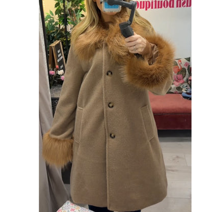 Jessica Coat Fur Trim Camel