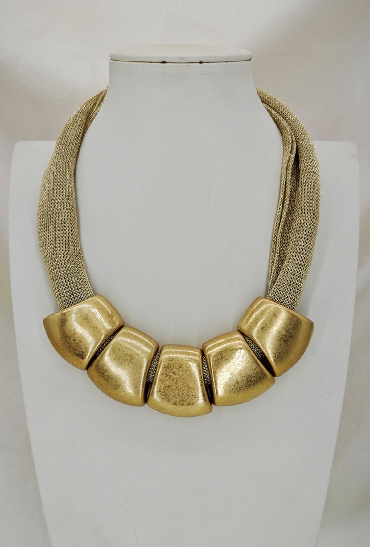 Gold Metal & Mesh Chain Statement Necklace