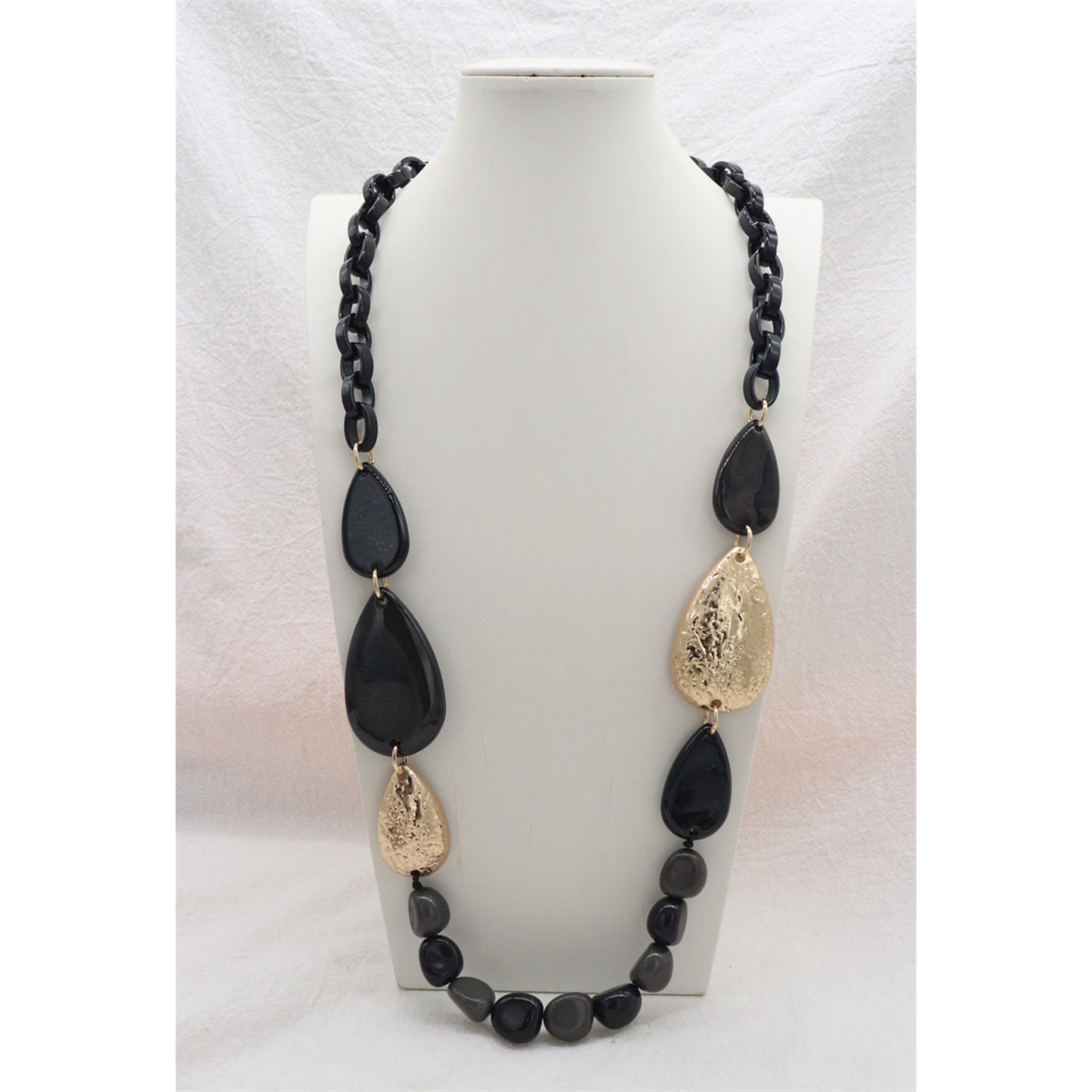 Black & Gold Long Statement Necklace