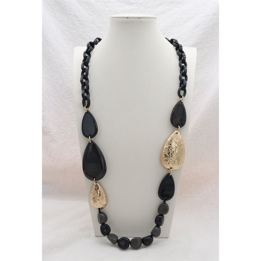 Black & Gold Long Statement Necklace
