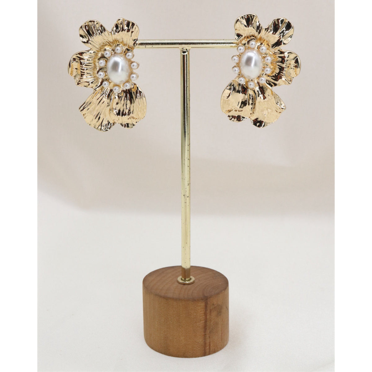 Gold & Pearl Floral Clip On Earrings