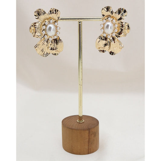 Gold & Pearl Floral Clip On Earrings