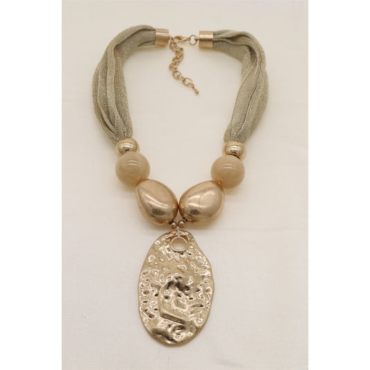 Gold Oval Pendant & Mesh Statement Necklace