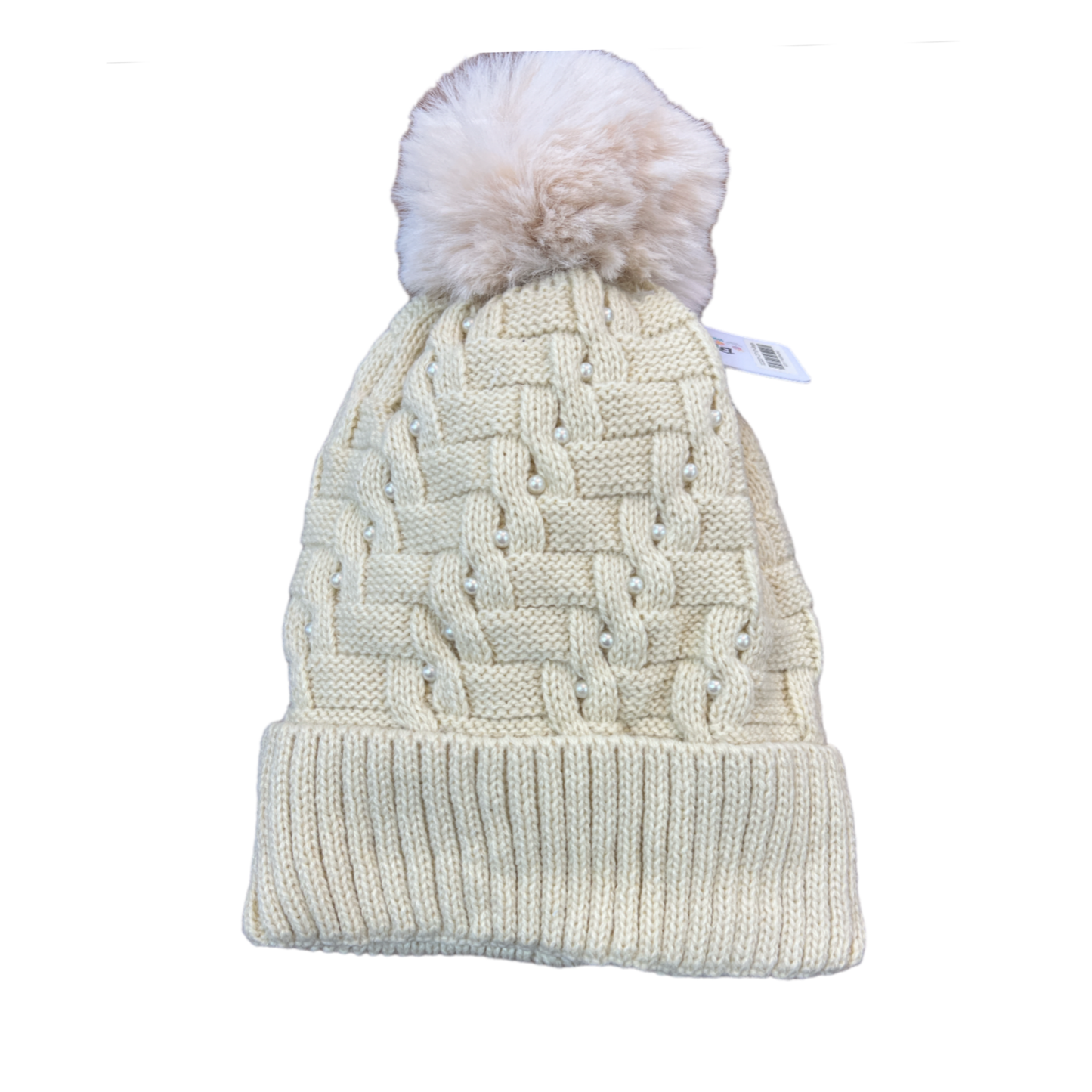 Pearl Studded Fleece Lined Knitted Bobble Hats