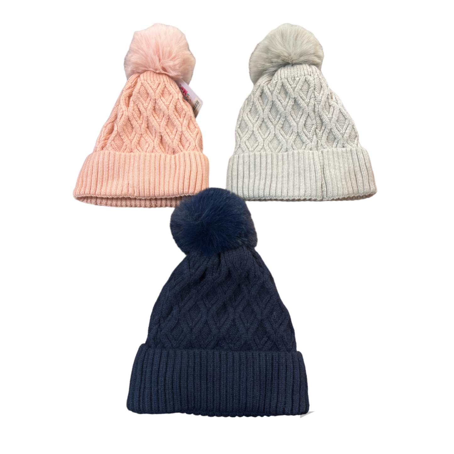 Jessica Cable Knitted Fleece Lined PomPom Hats