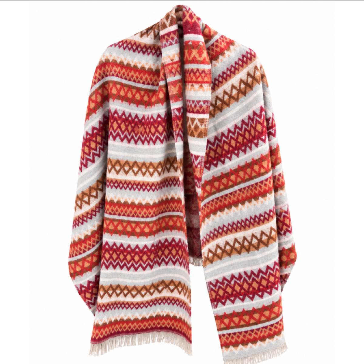 Multicoloured Cosy Blanket Aztec Scarf Rust