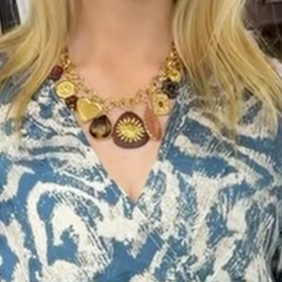Brown & Gold Statement Charm Necklace