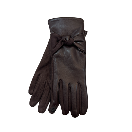 Brown Leatherette/Suedette Gloves Knot Design