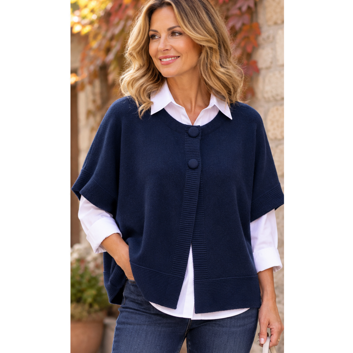 Navy Blue Knit Half Sleeved Cardigan
