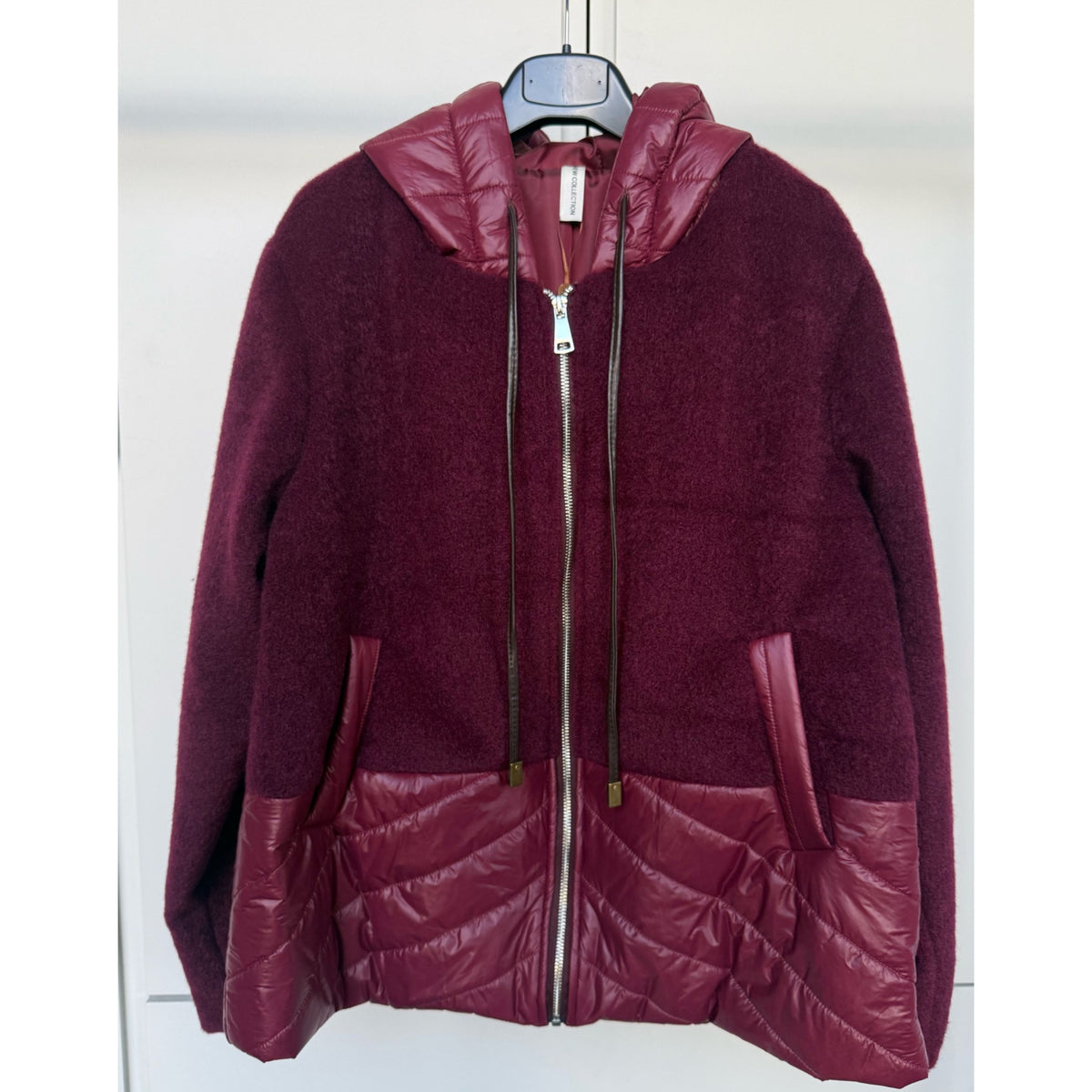 Wine Boucle & Quilted Jacket With Hood (Fits 8-18)