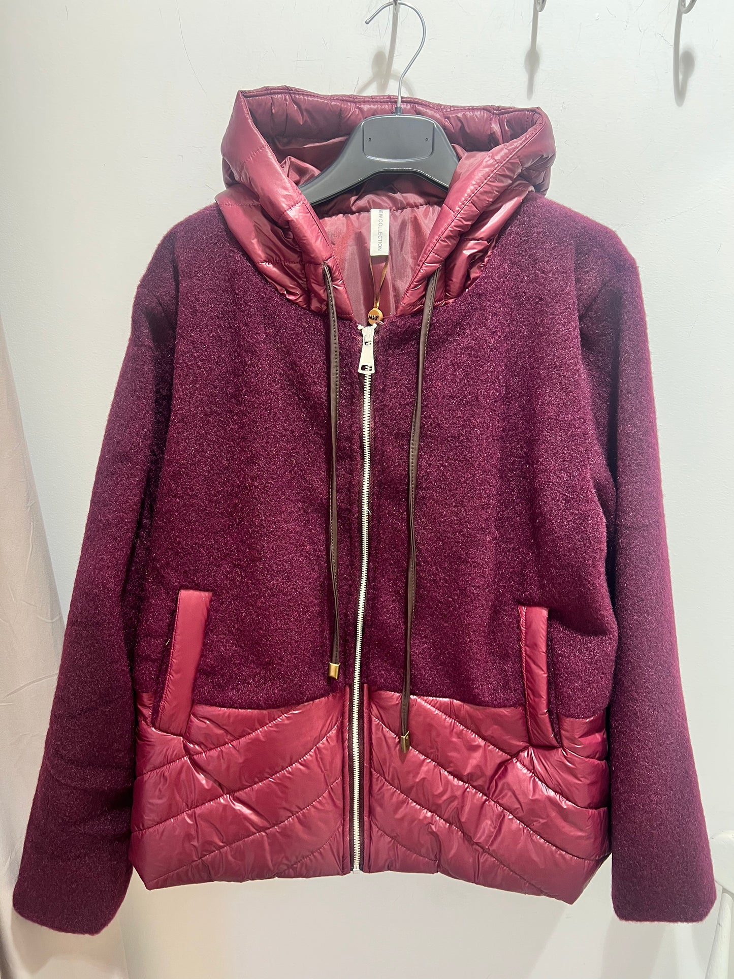 Wine Boucle & Quilted Jacket With Hood (Fits 8-18)