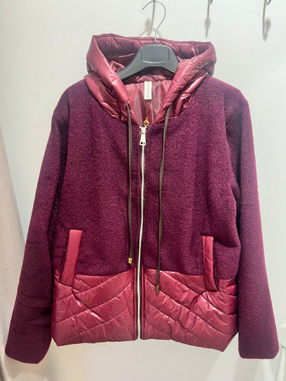 Wine Boucle & Quilted Jacket With Hood (Fits 8-18)