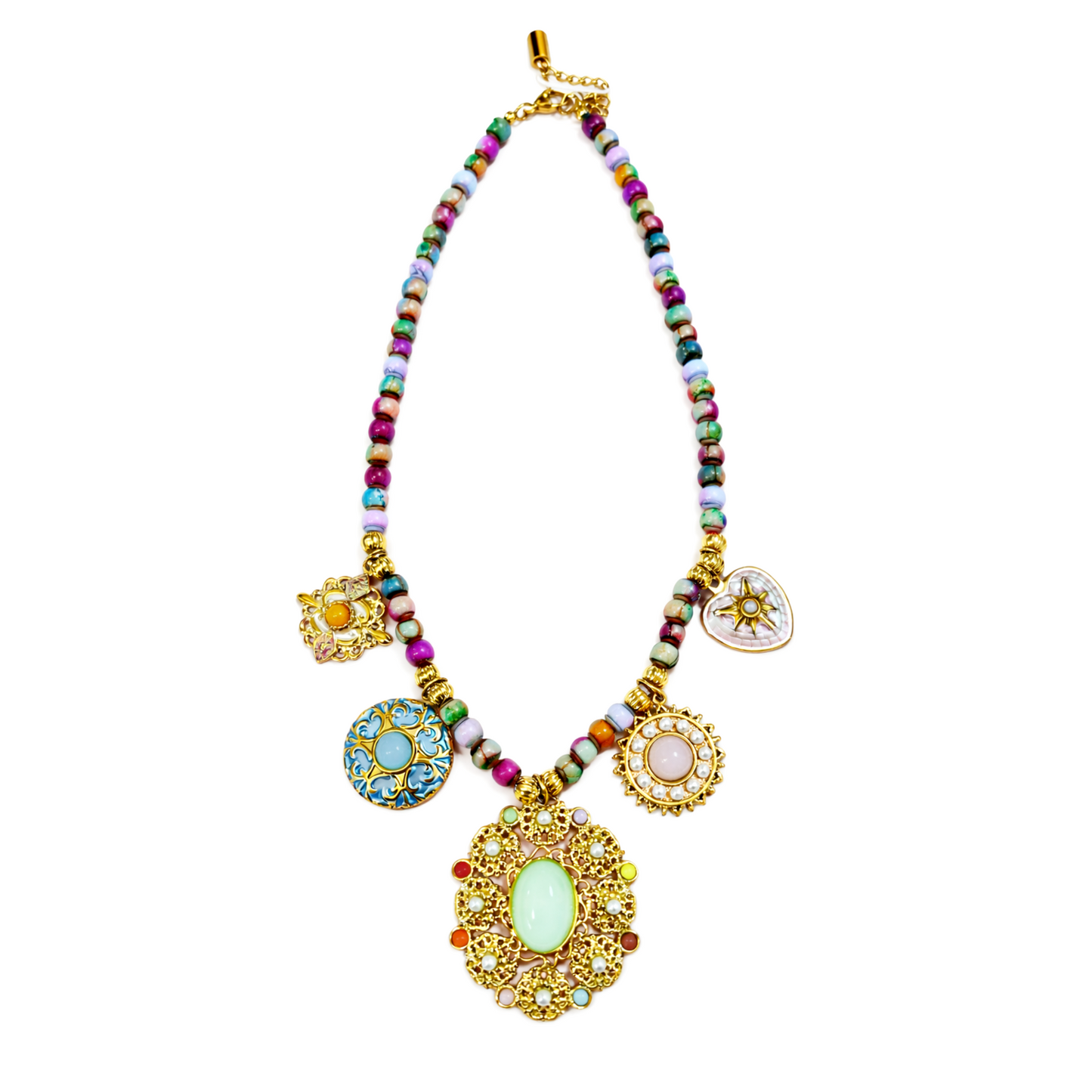 Santorini Charm Beaded Stainless Steel Necklace