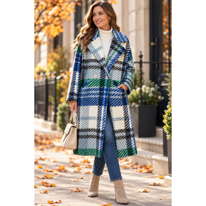 Checked Coat Cream/Blue/Green (Fits 8-18)