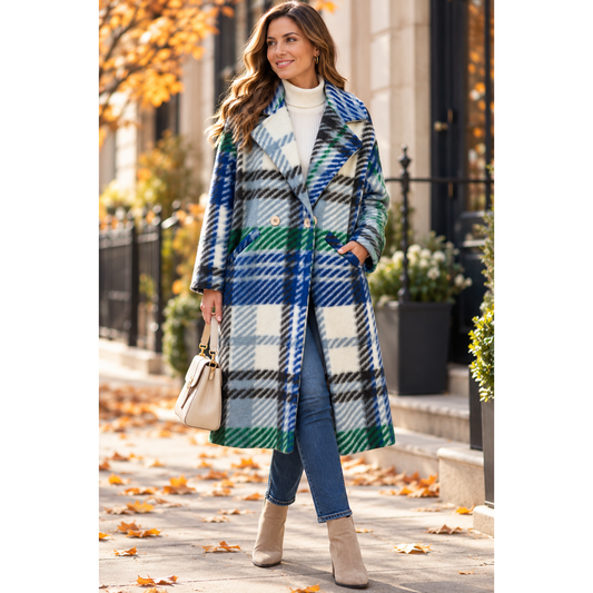 Checked Coat Cream/Blue/Green (Fits 8-18)