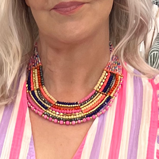 POM Multicoloured Beaded Statement Necklace