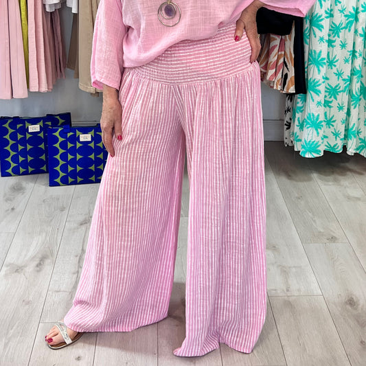 Harriet Elasticated Pinstripe Palazzos Pink/White