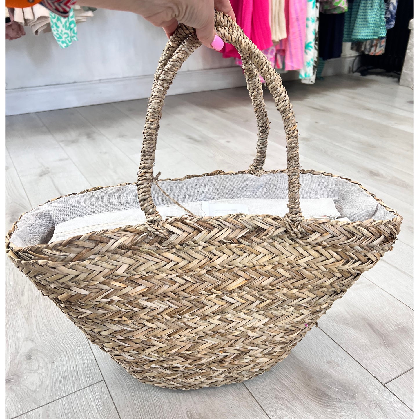 Weaved Basket Tote Bag Flowers & Butterfly