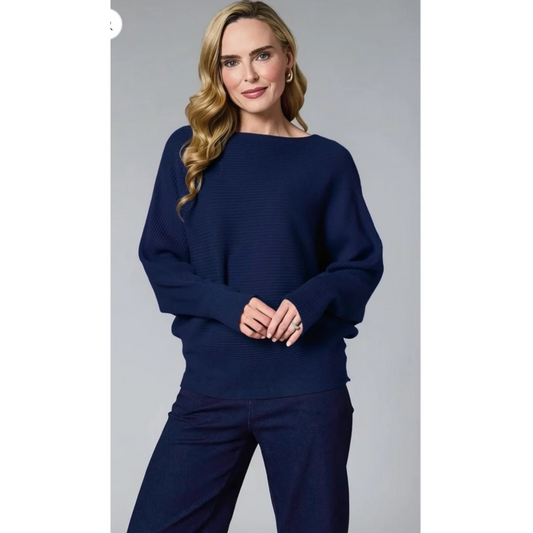DECK Ribbed Batwing Jumper Navy