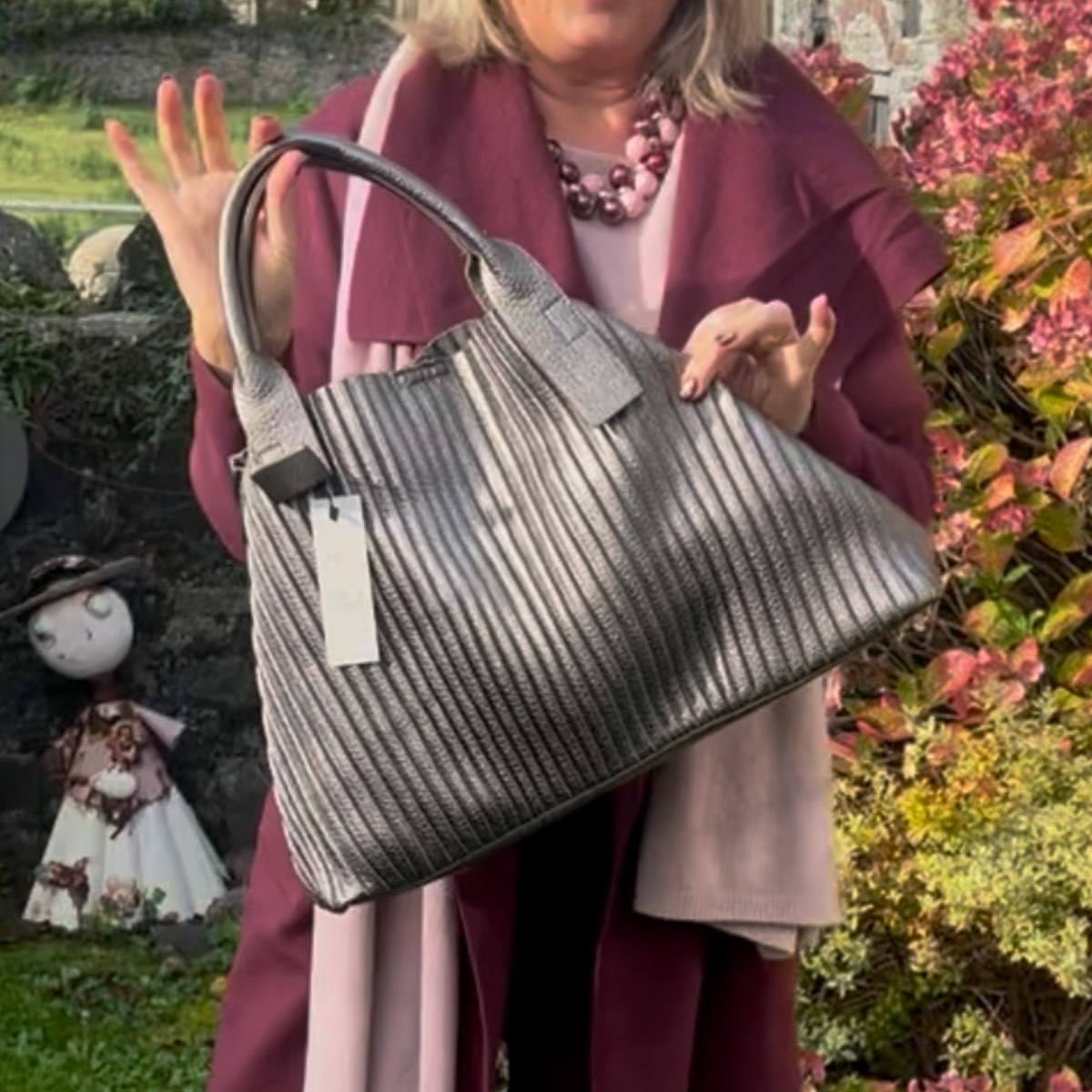 Pewter Metallic Fan 3 In 1 Handbag