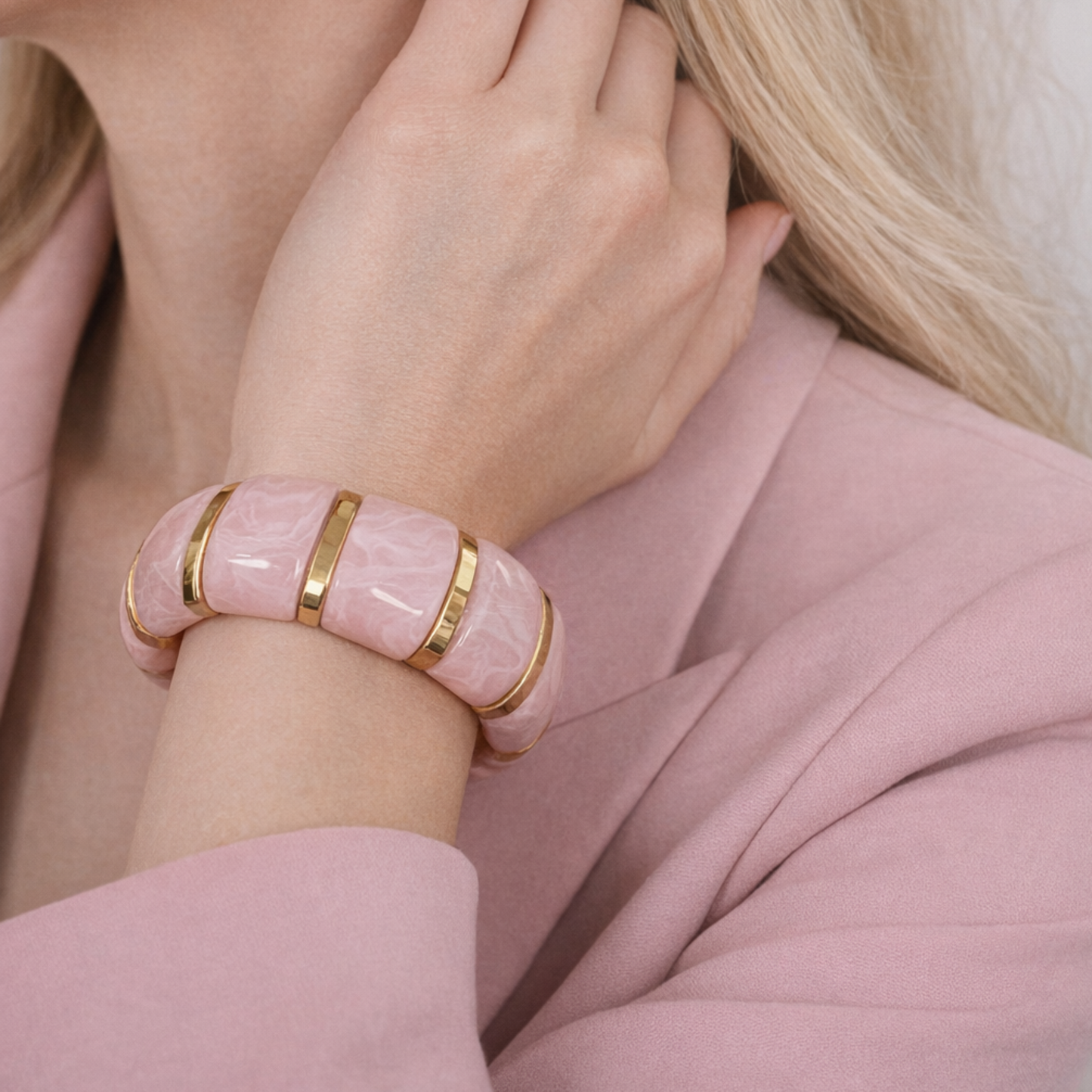 Pink & Gold Stretch Stainless Steel Bangle