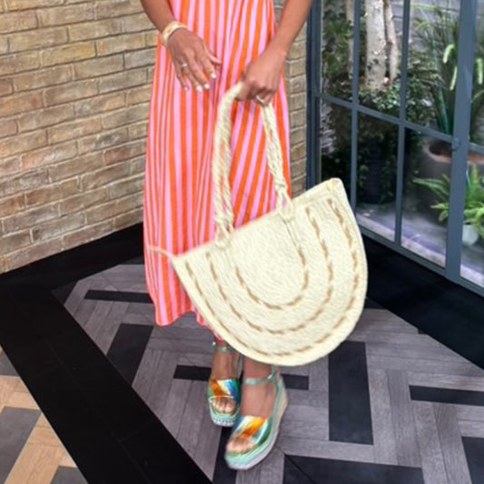 Weaved Natural & Tan Rattan Tote Shoulder Bag
