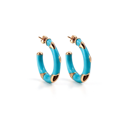 Turquoise & Gold Stainless Steel Hoop Earrings