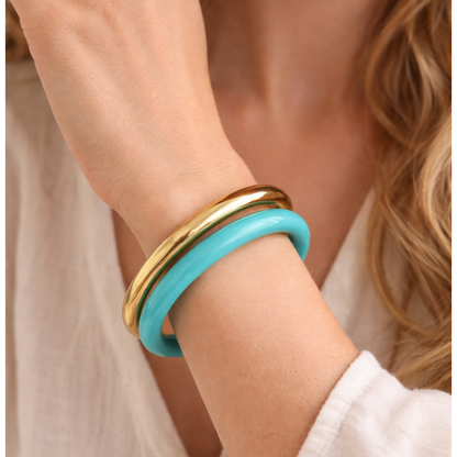 Turquoise & Gold Stainless Steel Bangle Set (2 Pack)